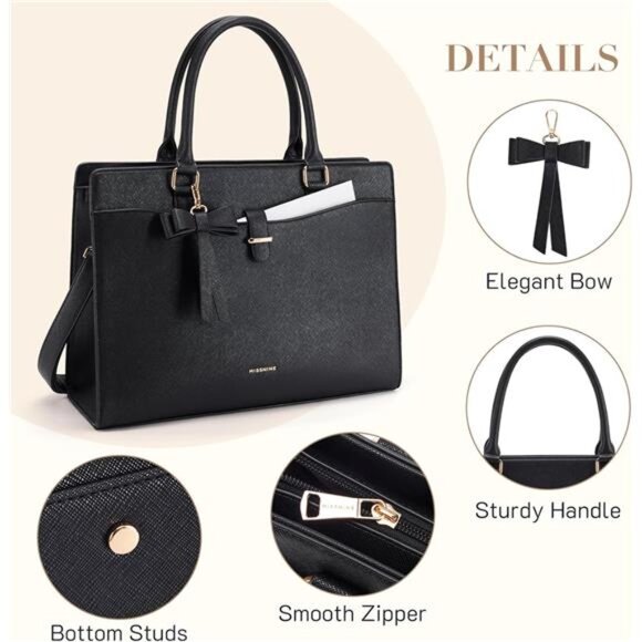 Laptop Tote Bag for Women 15.6 Inch Leather Work Bags Teacher Computer - Picture 6 of 6